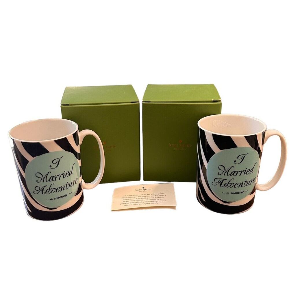NEW LENOX ~ KATE SPADE Colab Mugs Set OF 2 A Way With Words I MARRIED ADVENTURE